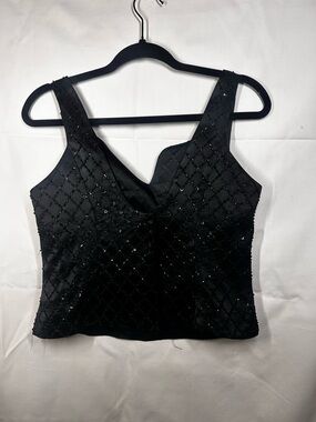 Vintage 80’s Jackie Bernard Diamond-Quilt beaded Black Camisole Lagenlook Sz 4